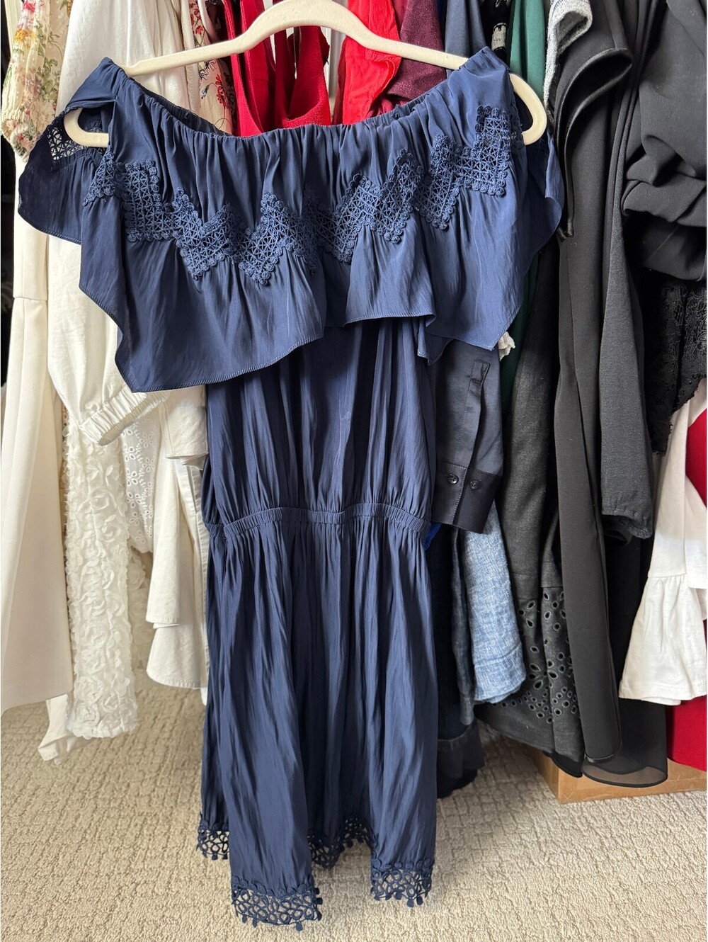 Ramy Brook off the shoulder mini dress with crochet trim - Picture 2 of 5